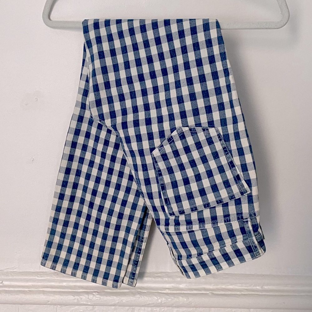 J. Crew “Vintage Straight” blue gingham jeans, 27